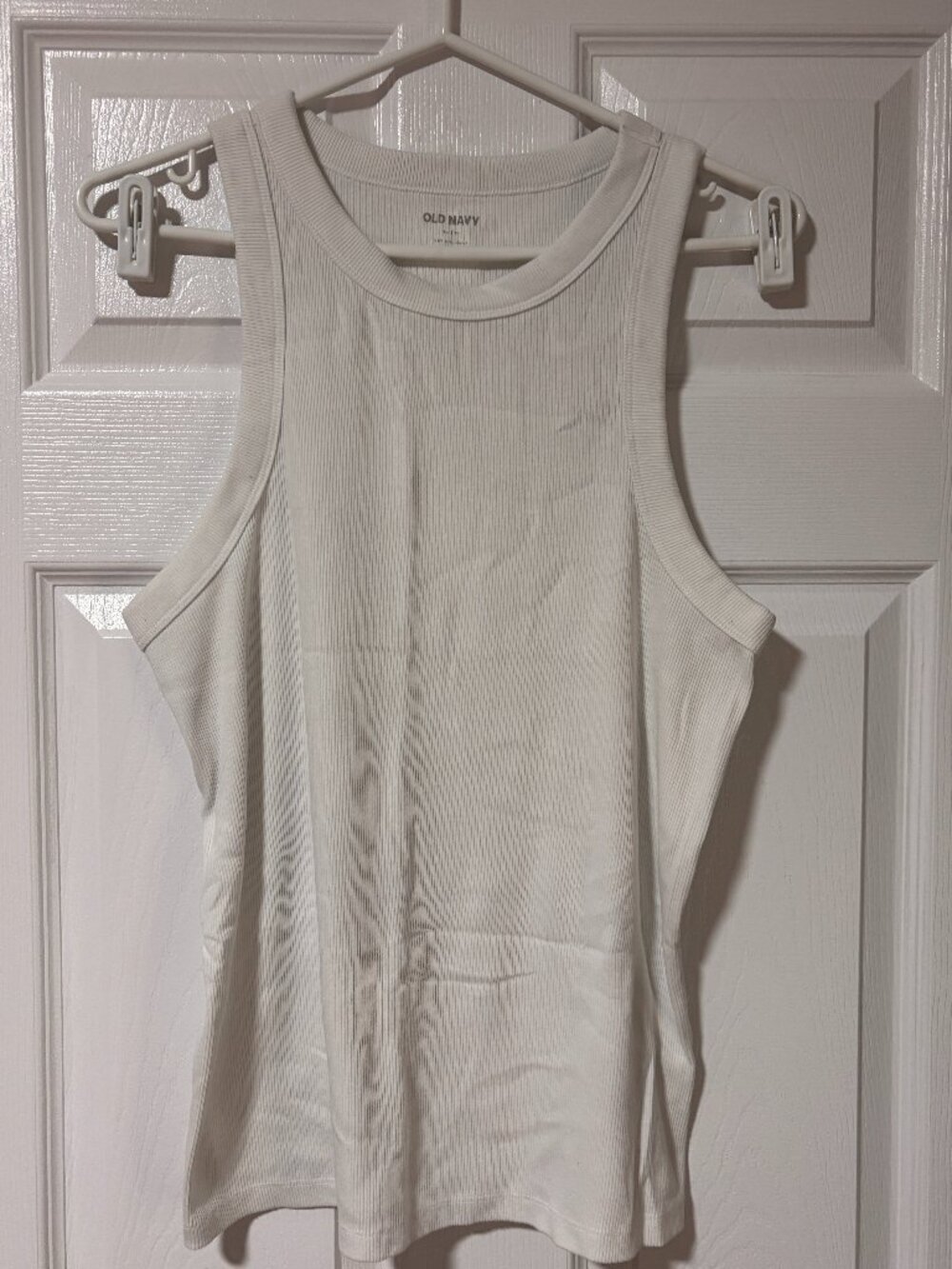 White Ribbed Tank Top | Soft Stretch Basic Sleeveless Top (XL)